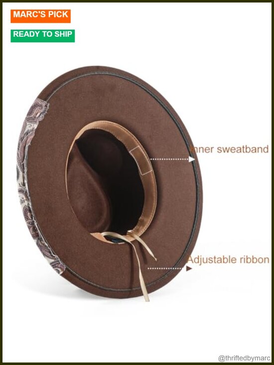 Suede Wide Brim Fedora Hat Retro Western Adjustable main image 4